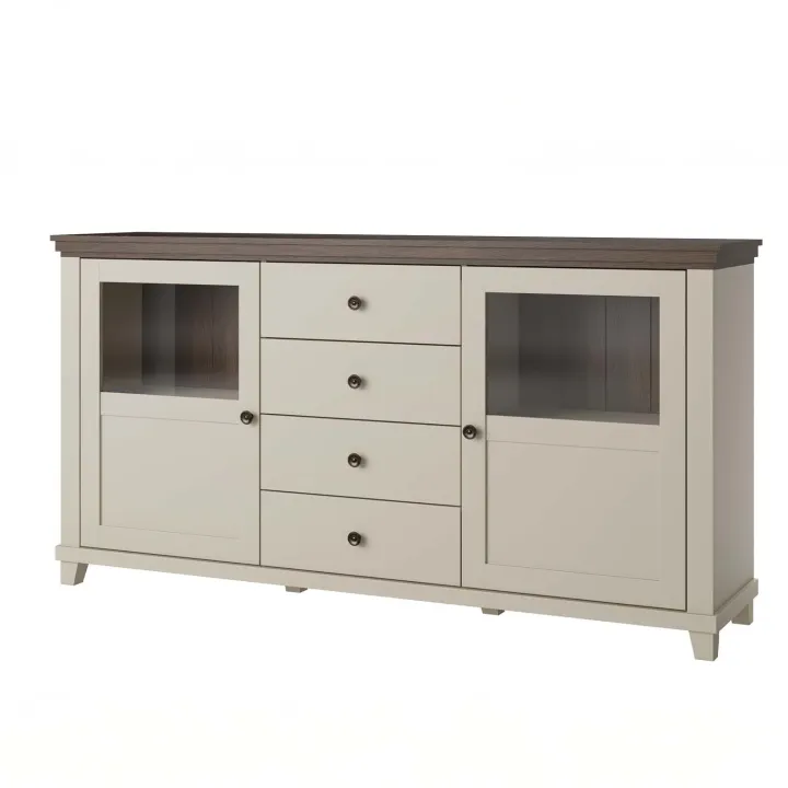 Credenza 181x93h cm 2 ante con vetrinetta 4 cassetti beige Texel