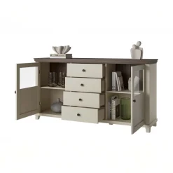Credenza 181x93h cm 2 ante con vetrinetta 4 cassetti beige Texel