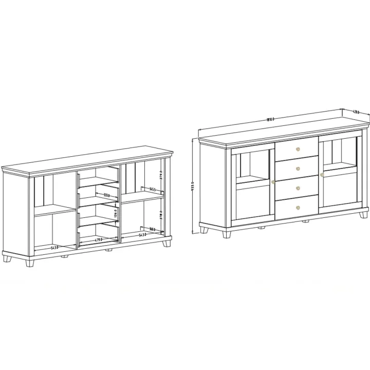 Credenza 181x93h cm 2 ante con vetrinetta 4 cassetti beige Texel