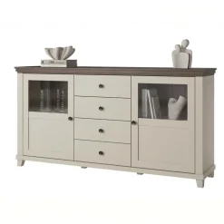 Credenza 181x93h cm 2 ante con vetrinetta 4 cassetti beige Texel