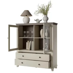 Credenza 126x138h cm 2 ante con vetrina 2 cassetti beige Texel