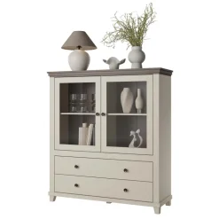 Credenza 126x138h cm 2 ante con vetrina 2 cassetti beige Texel