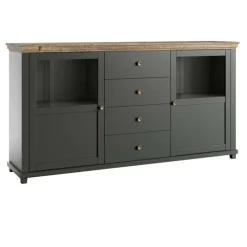 Credenza 181x93h cm 2 ante con vetrinetta 4 cassetti verde quercia Texel