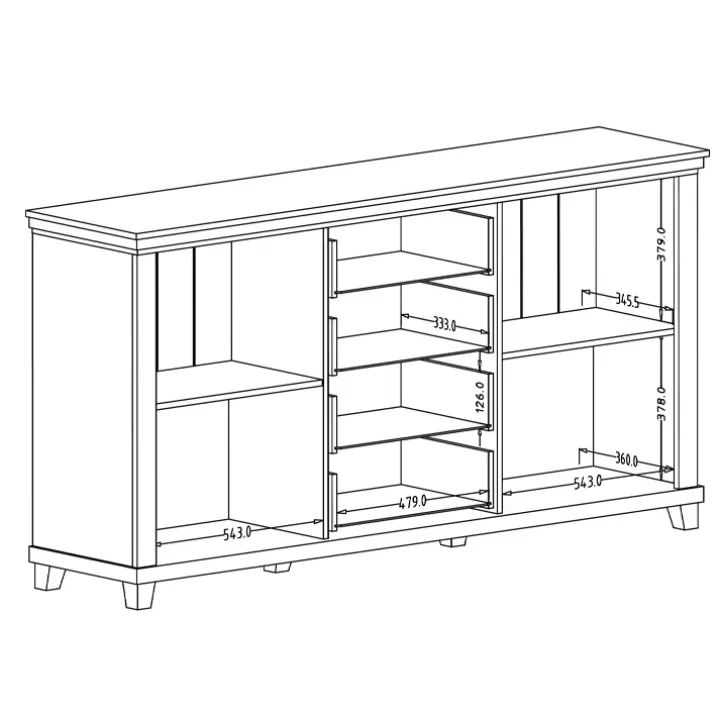 Credenza 181x93h cm 2 ante con vetrinetta 4 cassetti verde quercia Texel