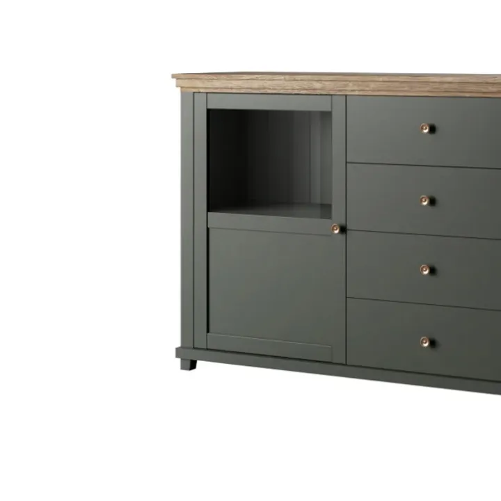 Credenza 181x93h cm 2 ante con vetrinetta 4 cassetti verde quercia Texel