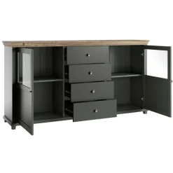 Credenza 181x93h cm 2 ante con vetrinetta 4 cassetti verde quercia Texel