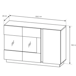 Credenza 138x91h cm 3 ante con vetrina moderna bianco rovere Noa Gihome®