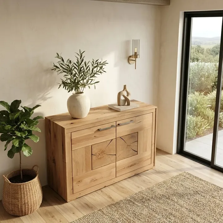 Credenza 110x85h cm 2 ante legno massello rovere Ebania