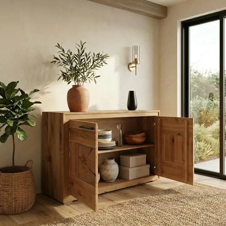 Credenza 110x85h cm 2 ante legno massello rovere Ebania