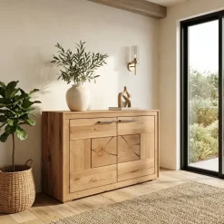 Credenza 110x85h cm 2 ante legno massello rovere Ebania