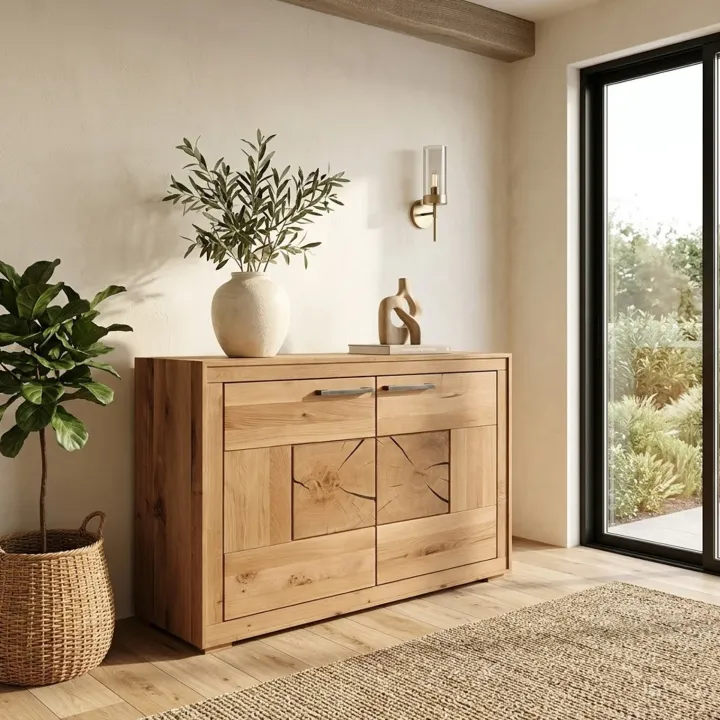 Credenza 110x85h cm 2 ante legno massello rovere Ebania