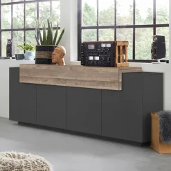 Credenza 200x86h cm 4 ante moderna antracite rovere Milos Gihome®