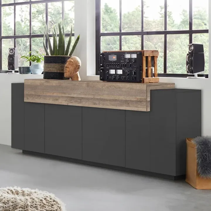 Credenza 200x86h cm 4 ante moderna antracite rovere Milos Gihome®