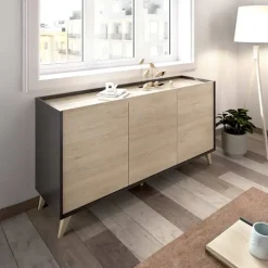 Credenza 155x75h cm 3 ante moderna ante rovere grafite Elmer