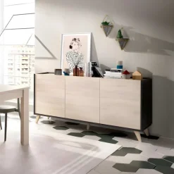 Credenza 155x75h cm 3 ante moderna ante rovere grafite Elmer