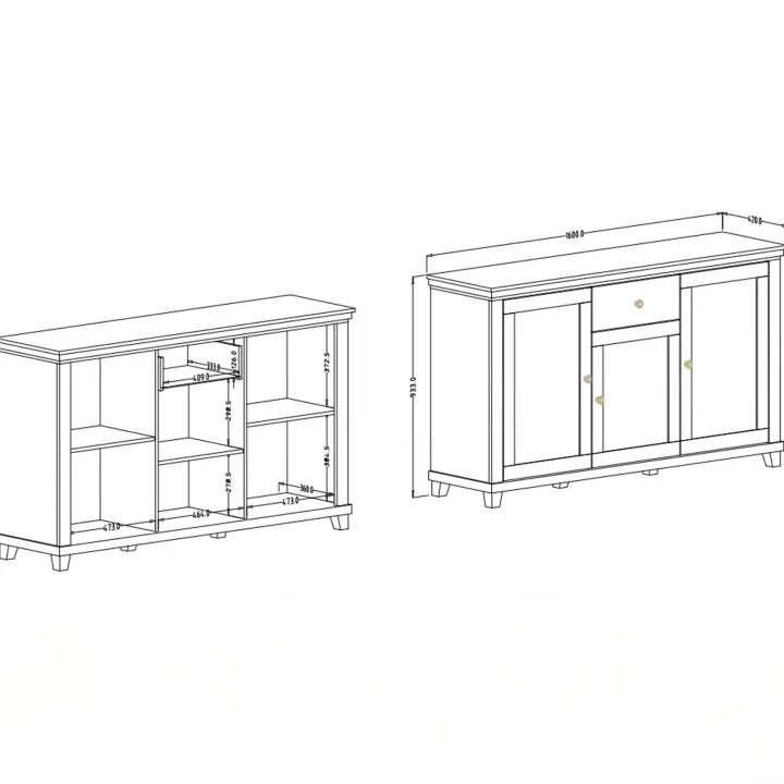 Credenza 160x93h cm 3 ante moderna beige Texel