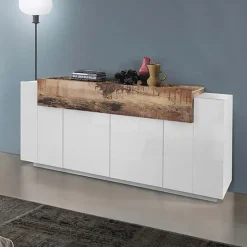 Credenza 200x86h cm 4 ante moderna bianco lucido pero Milos Gihome®
