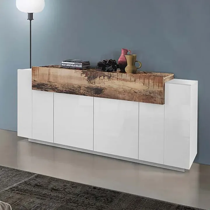 Credenza 200x86h cm 4 ante moderna bianco lucido pero Milos Gihome®