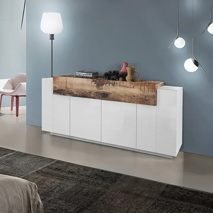 Credenza 200x86h cm 4 ante moderna bianco lucido pero Milos Gihome®
