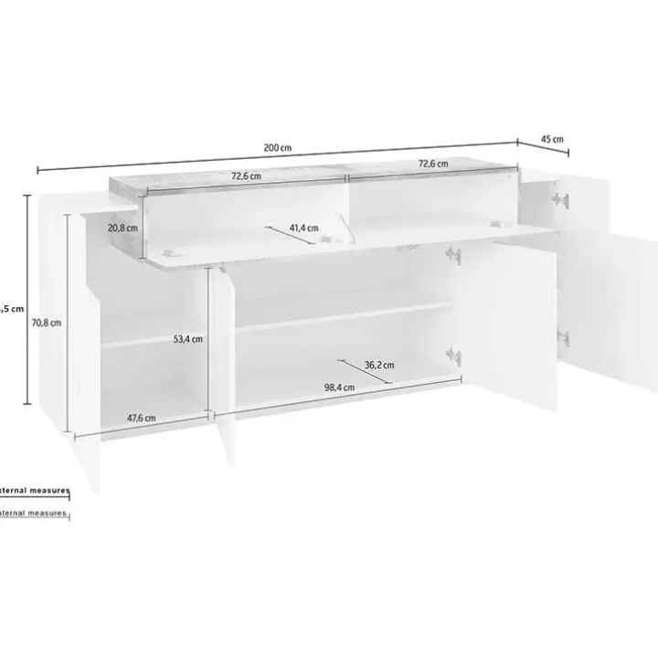 Credenza 200x86h cm 4 ante moderna bianco lucido pero Milos Gihome®