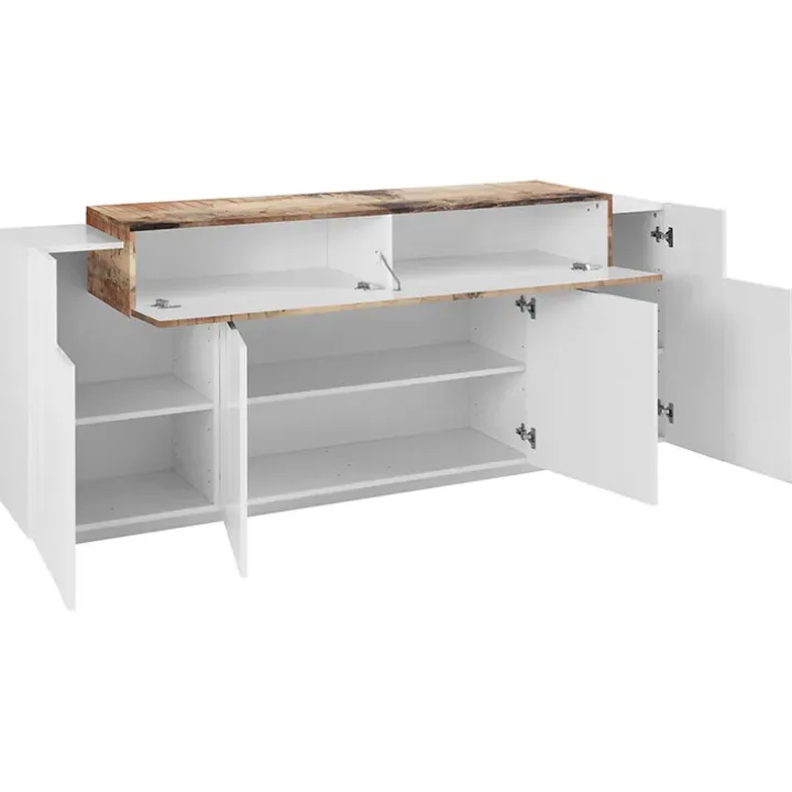 Credenza 200x86h cm 4 ante moderna bianco lucido pero Milos Gihome®
