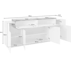 Credenza 200x86h cm 4 ante moderna bianco lucido pero Milos Gihome®