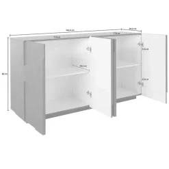 Credenza 163x86h cm 4 ante moderna bianco lucido Zenzero Gihome®