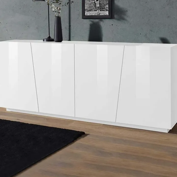 Credenza 200x86h cm 4 ante moderna bianco lucido Candia Gihome®