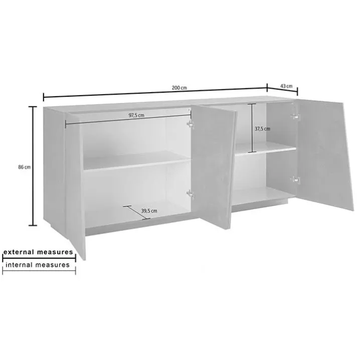 Credenza 200x86h cm 4 ante moderna bianco lucido Candia Gihome®