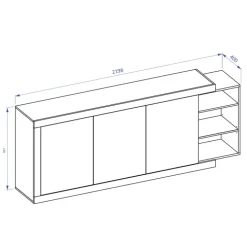 Credenza 220x86h cm 3 ante moderna bianco lucido rovereAria