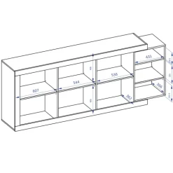 Credenza 220x86h cm 3 ante moderna bianco lucido rovereAria