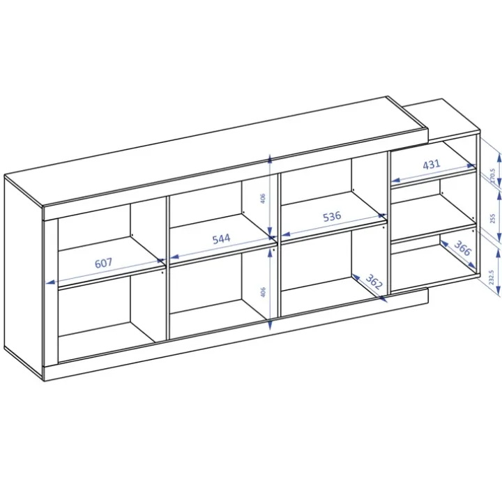 Credenza 220x86h cm 3 ante moderna bianco lucido rovereAria