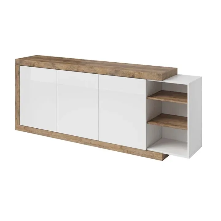 Credenza 220x86h cm 3 ante moderna bianco lucido rovereAria