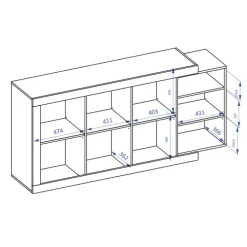 Credenza 180x86h cm 3 ante moderna bianco lucido rovere Aria