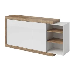 Credenza 180x86h cm 3 ante moderna bianco lucido rovere Aria
