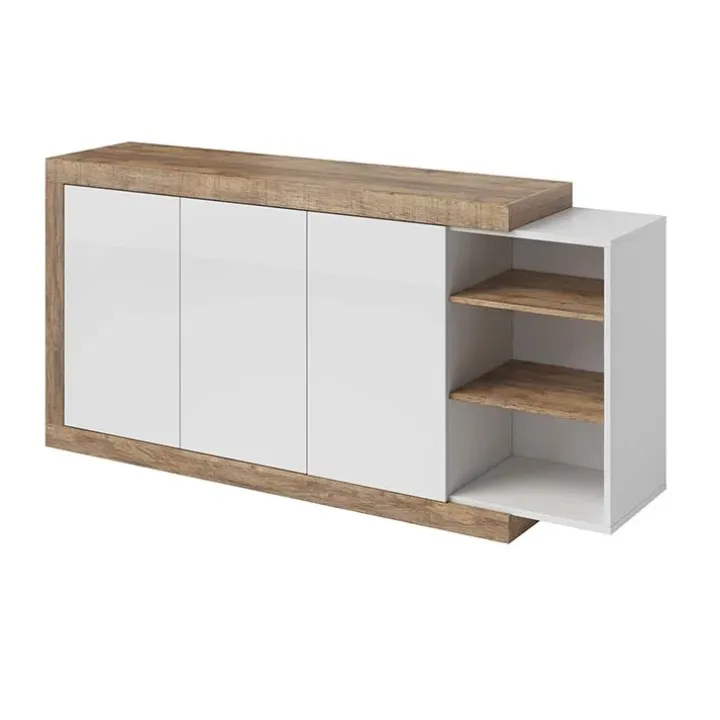 Credenza 180x86h cm 3 ante moderna bianco lucido rovere Aria