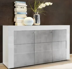 Credenza 138x84h cm 3 ante moderna bianco lucido cemento Easy