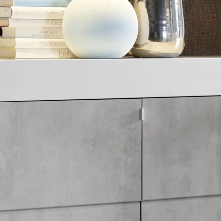 Credenza 138x84h cm 3 ante moderna bianco lucido cemento Easy