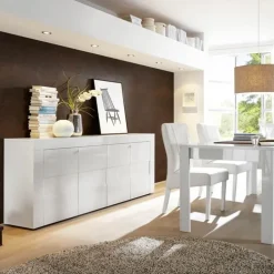 Credenza 181x84h cm 4 ante moderna bianco laccato lucido Easy