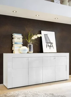 Credenza 181x84h cm 4 ante moderna bianco laccato lucido Easy