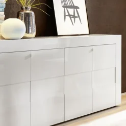 Credenza 181x84h cm 4 ante moderna bianco laccato lucido Easy