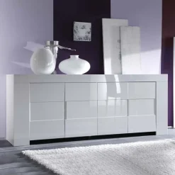 Credenza 210x84h cm 4 ante moderna design bianco lucido Eos