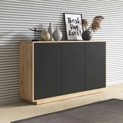 Credenza 160x75h cm 3 ante moderna nero opaco rovere Esmond