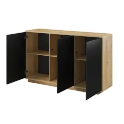 Credenza 160x75h cm 3 ante moderna nero opaco rovere Esmond