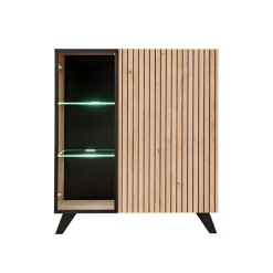 Credenza 90x102h cm 2 ante moderna noce con stampa nera Mendes