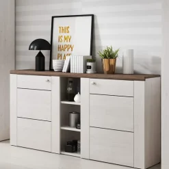 Credenza 155x85h cm 2 ante moderna pino bianco rovere Paloma 2