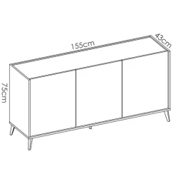 Credenza 155x75h cm 3 ante moderna rovere bianco opaco Elmer