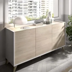 Credenza 155x75h cm 3 ante moderna rovere bianco opaco Elmer
