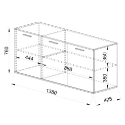 Credenza 138x76h cm 3 ante moderna rovere grigio effetto marmo Rabat