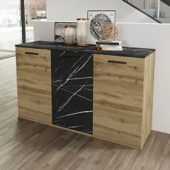 Credenza 138x76h cm 3 ante moderna rovere grigio effetto marmo Rabat